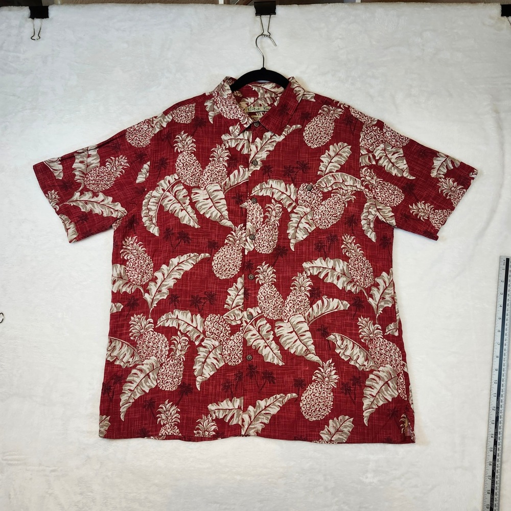 Batik Bay Hawaiian Shirt Mens XL Red Excellent Pineapple Print Rayon Button Up